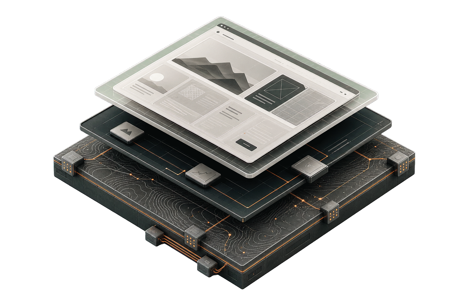 Isometric ACS web delivery layer with interface panels and edge routing